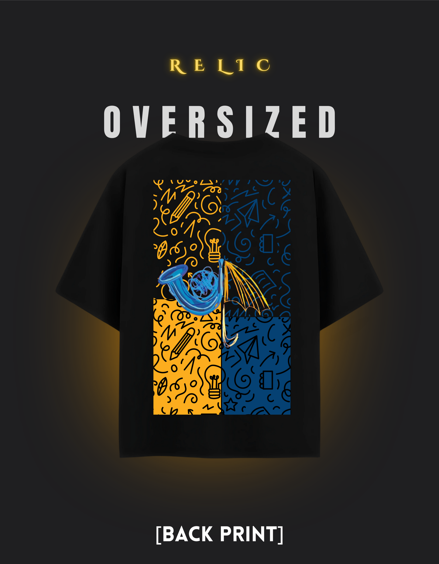 Blue French Horn/Yellow Umbrella (Back Print)
